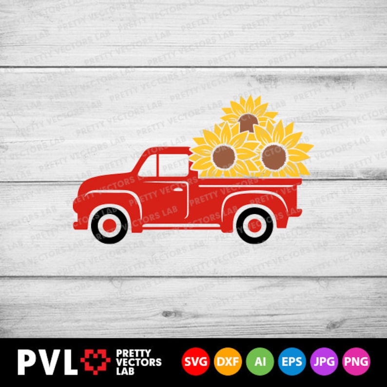 Download Vintage Truck with Sunflowers Svg Sunflower Red Truck Svg ...