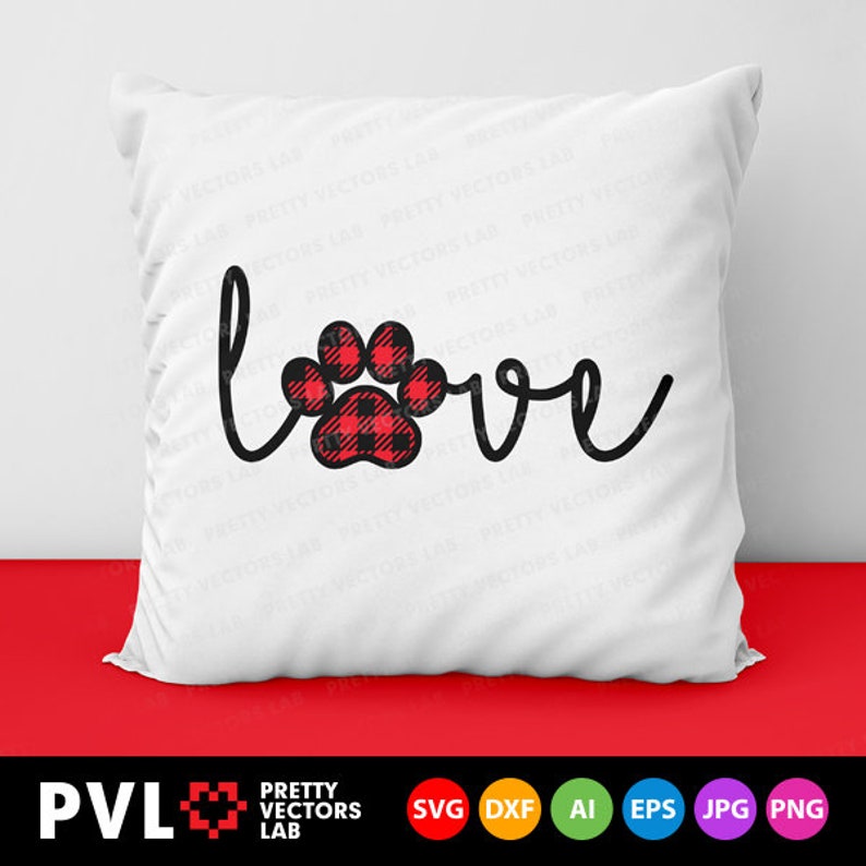 Download Love Paw Print Svg Buffalo Plaid Paw Svg Valentine's Day | Etsy