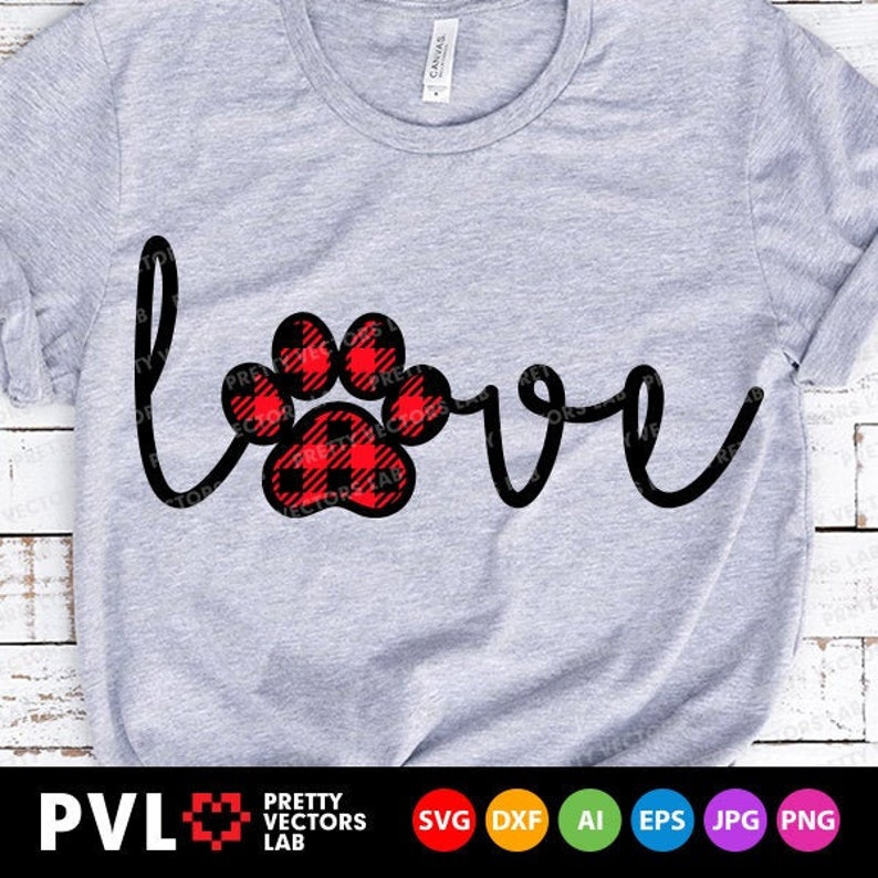 Love Paw Print Svg Buffalo Plaid Paw Svg Valentine's Day | Etsy