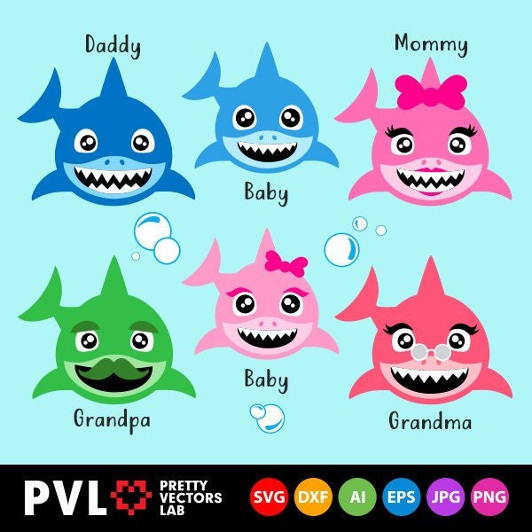 Download Shark Family Svg Baby Shark Svg Vector Clipart Daddy Shark | Etsy
