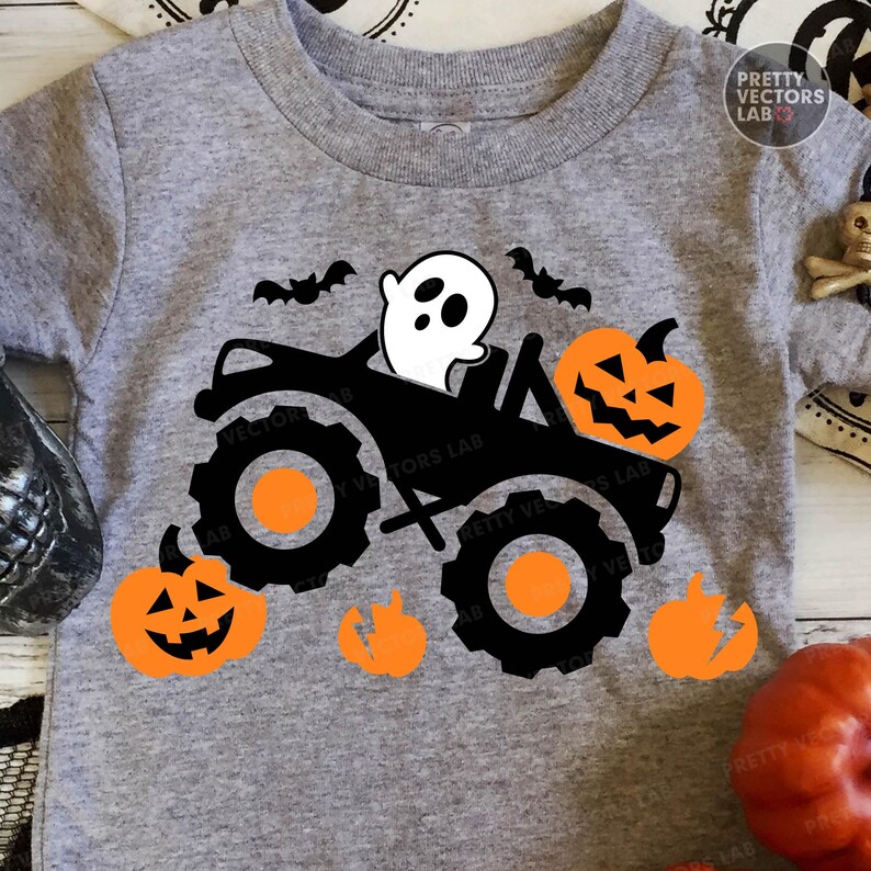 Pumpkin Monster Truck PNG SVG, Boys Halloween Svg Png, Ghost Cut Files, Kids Png, Baby Svg, Boy Shirt Design, Sublimation, Silhouette Cricut image 5