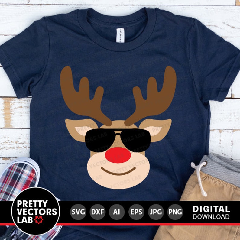 Reindeer With Sunglasses Svg, Christmas Svg, Boy Reindeer Svg, Dxf, Eps ...