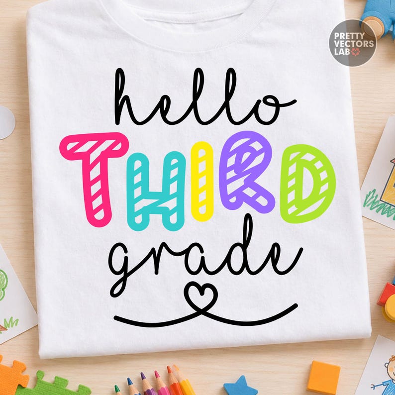 Back To School PNG SVG, Hello Third Grade Svg Png, 3rd Grade Graphic, Teacher Shirt Design, Kids 1st Day of School Cut Files, Sublimation image 6