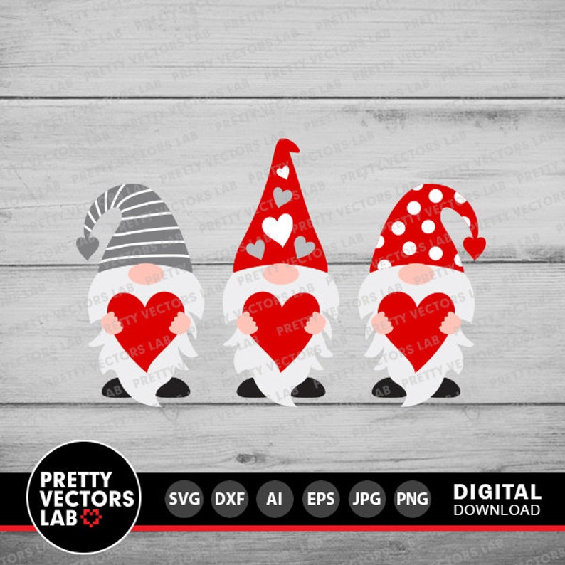 Three Gnomes Holding Hearts Svg, Valentine's Day Cut Files, Gnomes Svg ...