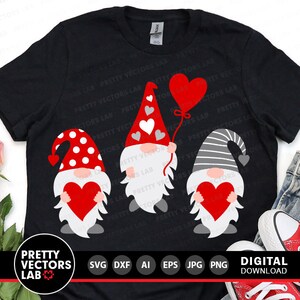 Three Gnomes Holding Hearts Svg, Valentine's Day Cut Files, Gnomes Svg ...