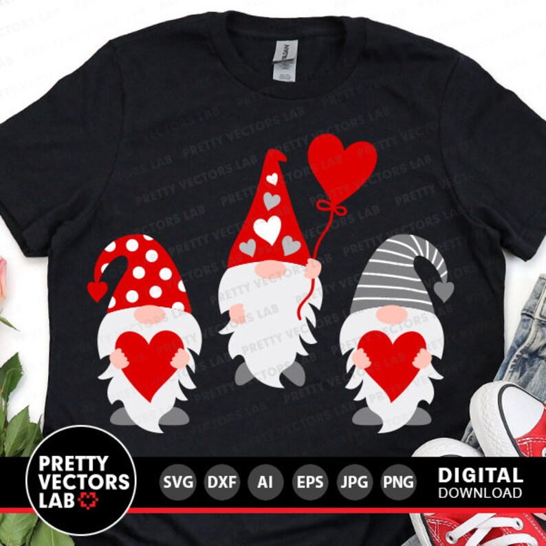 Three Gnomes Holding Hearts Svg, Valentine's Day Cut Files, Gnomes Svg ...