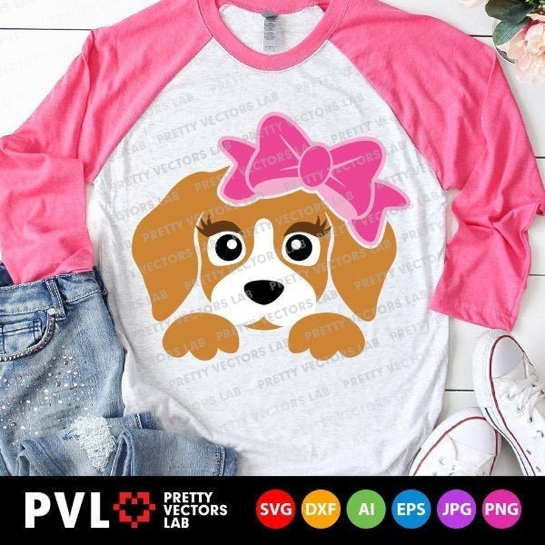 Puppy Face Svg Cute Dog With Bow Svg Girl Svg Dxf Eps - Etsy
