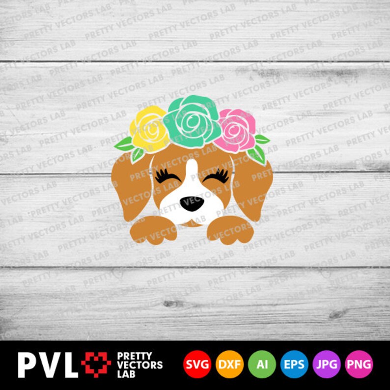 Download Puppy Face Svg Cute Dog with Flowers Svg Girl Svg Dxf Eps ...