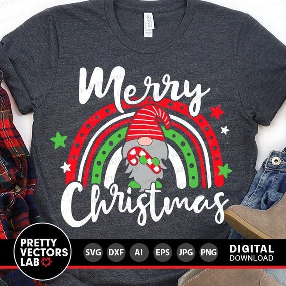 Christmas Gnome Svg, Merry Christmas Svg, Rainbow Svg, Gnome Svg, Dxf, Eps, Png, Holidays Cut Files, Gnome Shirt Design, Silhouette, Cricut