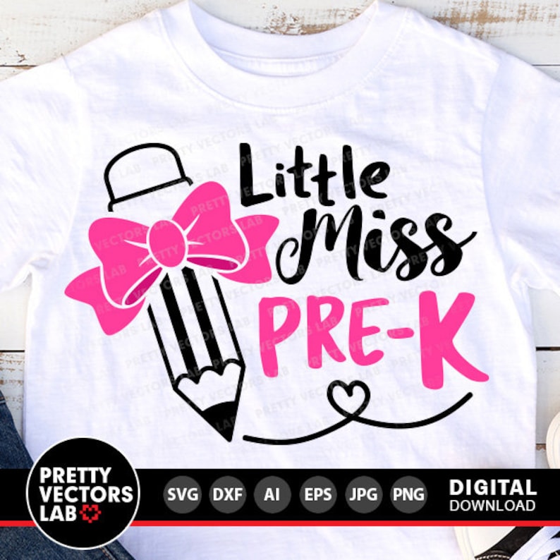 Little Miss Pre-K PNG SVG, tillbaka till skolan Svg Png, förskola Clipart, skolskjortadesign, flickors första skoldag klippfiler, sublimering bild 7