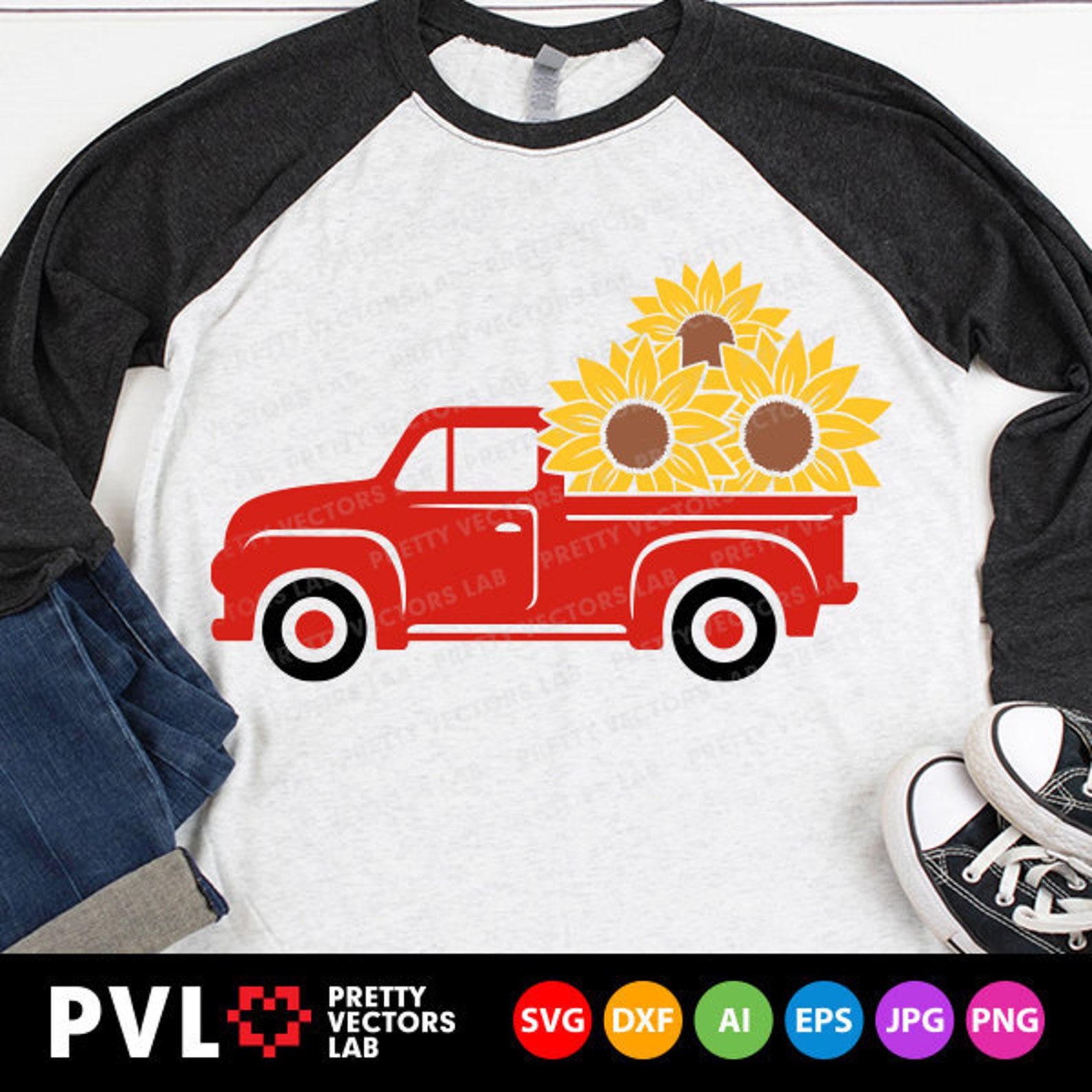 Vintage Truck with Sunflowers Svg Sunflower Red Truck Svg ...