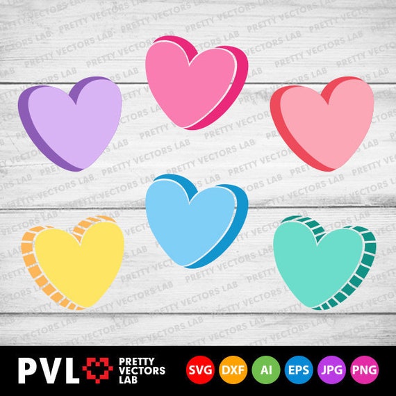 Candy Hearts Svg Valentines Day Svg Cute Hearts Svg Clipart Etsy