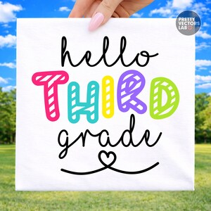 Back To School PNG SVG, Hello Third Grade Svg Png, 3rd Grade Graphic, Teacher Shirt Design, Kids 1st Day of School Cut Files, Sublimation image 4