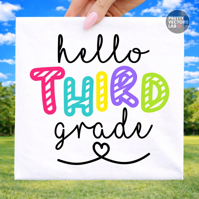 Back To School PNG SVG, Hello Third Grade Svg Png, 3rd Grade Graphic, Teacher Shirt Design, Kids 1st Day of School Cut Files, Sublimation image 4