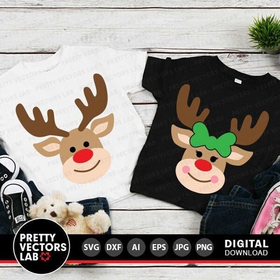 Reindeer Svg, Christmas Svg, Reindeer Head Svg Dxf Eps Png, Kids Cut Files, Boy & Girl Clipart, Xmas Shirt Svg, Deer Svg, Silhouette, Cricut