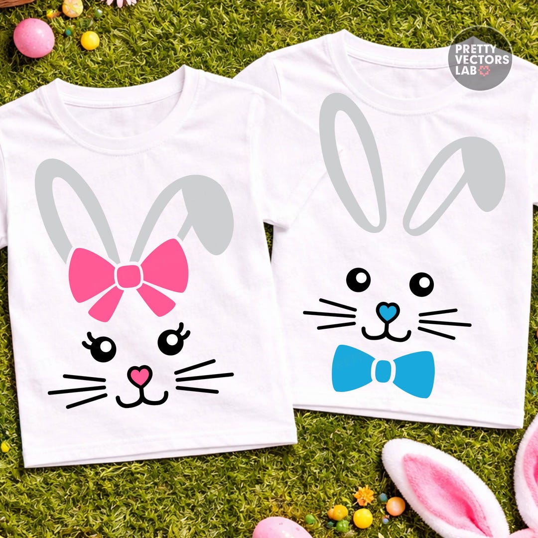 Easter Bunny PNG SVG, Bunny Face Svg Png, Girl & Boy Bunnies Clipart ...