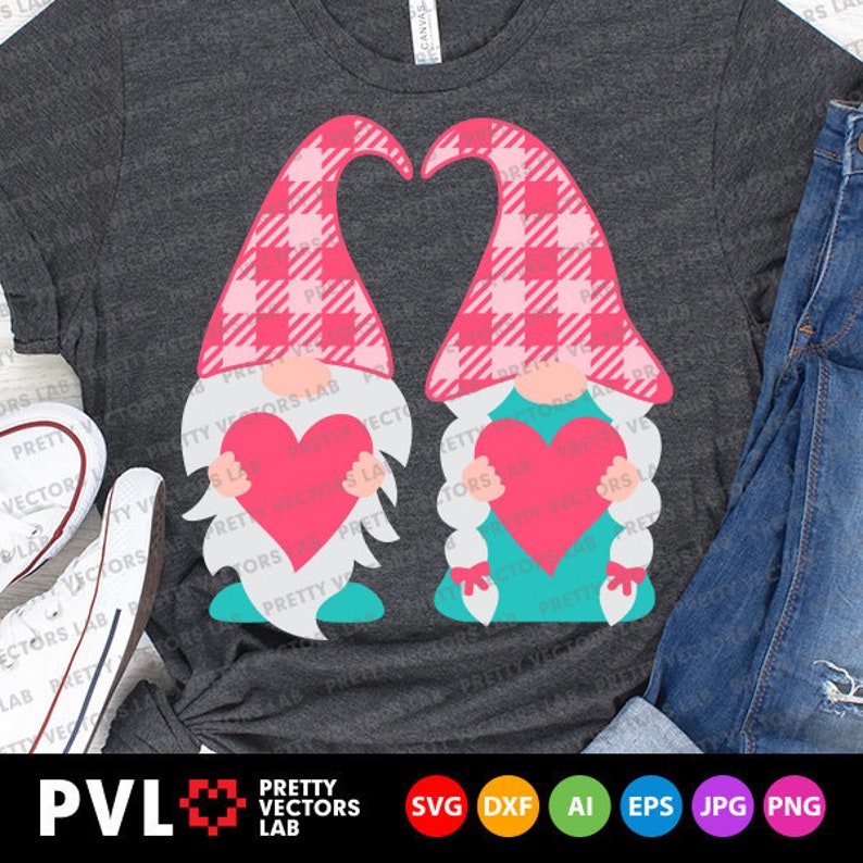 Download Valentine Gnomes Svg Plaid Gnome Couple Svg Dxf Eps Png | Etsy