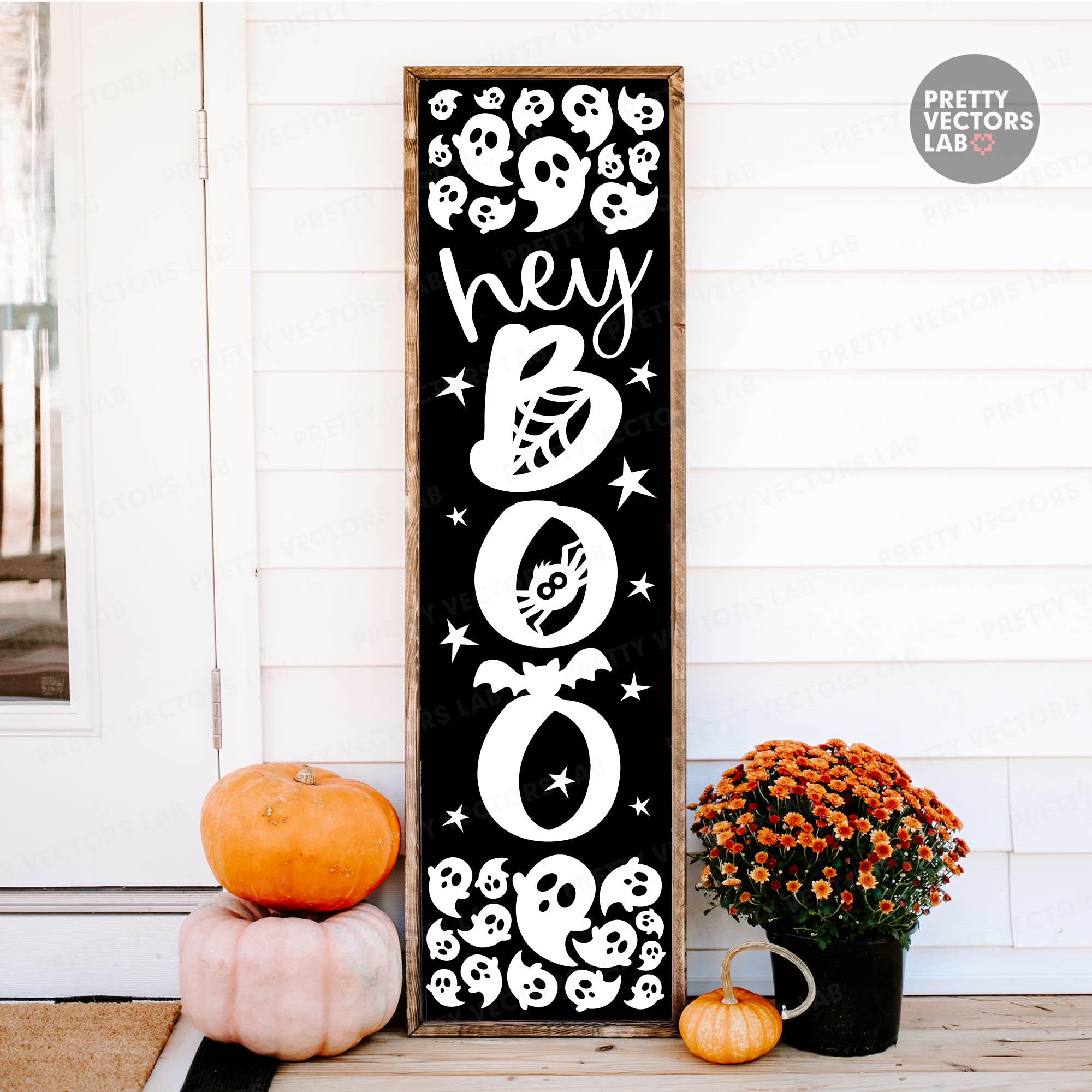 HELLOWEEN サイン入りポラロイド写真 Hey Boo Svg, Halloween Laser Cut Files, Vertical Porch Sign Svg
