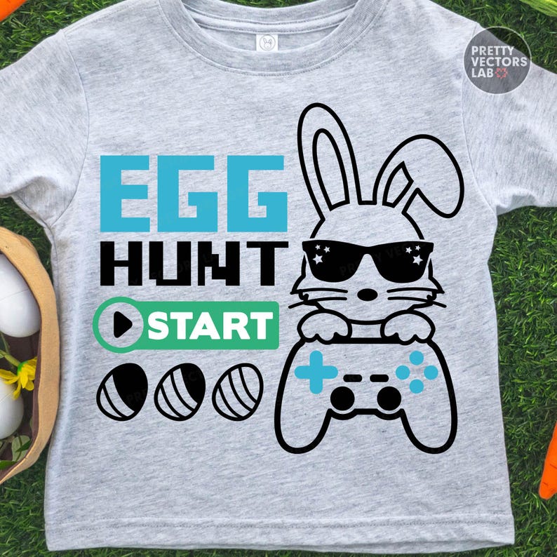 Ostern Gamer PNG SVG, Häschen Videospiel SVG Png, Eiersuche Clipart, Osterei Schnittdateien, Kinder Shirt Design, Silhouette, Cricut, Sublimation Bild 1