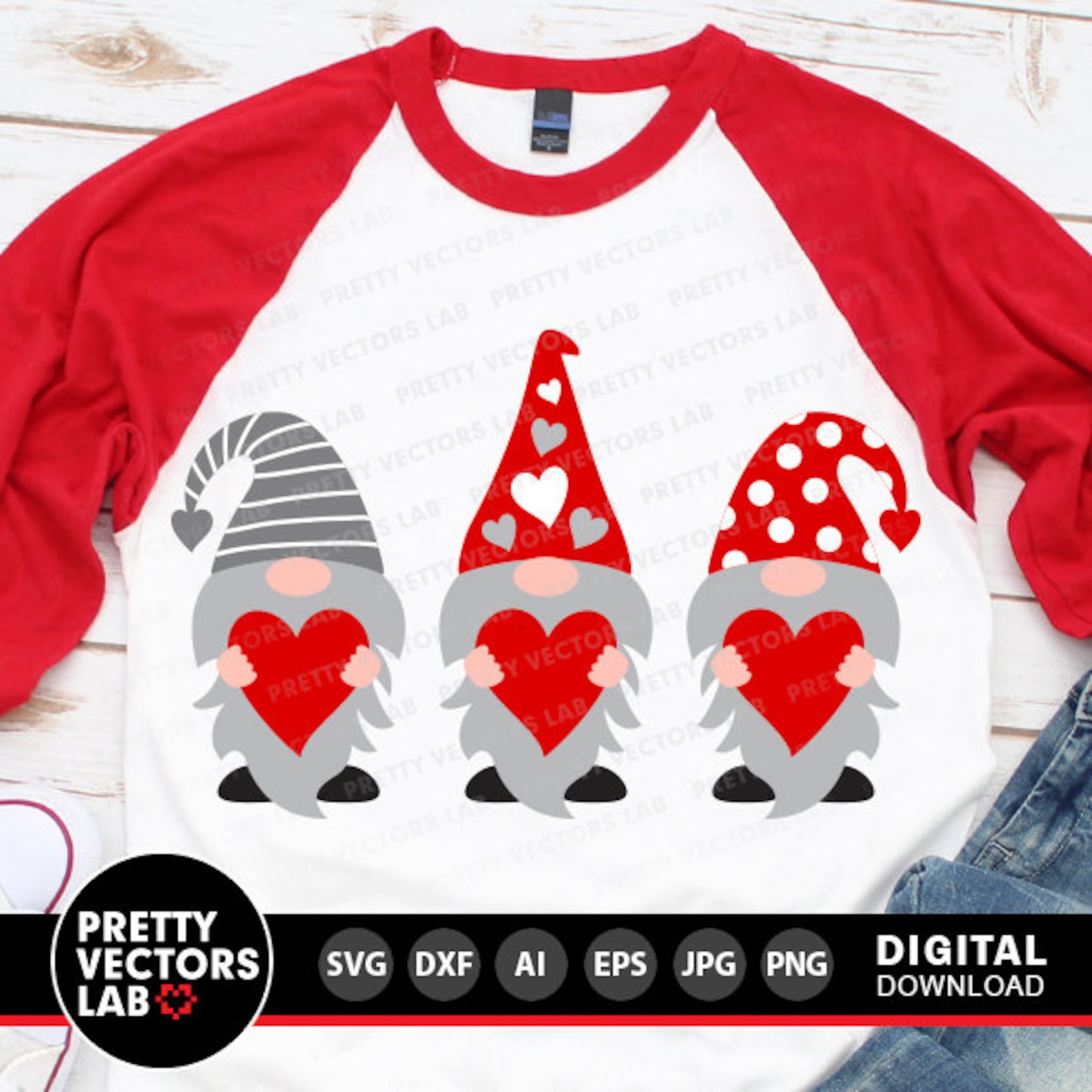 Three Gnomes Holding Hearts Svg, Valentine's Day Cut Files, Gnomes Svg ...