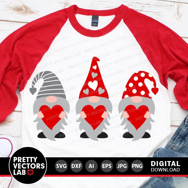 Three Gnomes Holding Hearts Svg, Valentine's Day Cut Files, Gnomes Svg ...