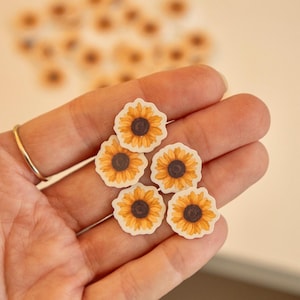 Mini Waterproof Sunflower Stickers | Pack of 5 | Flower 1/2 inch stickers