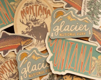 Montana Sticker Pack | Waterproof Outdoorsy/Nature Inspired Stickers | Fish + Wildlife | Yellowstone + Glacier