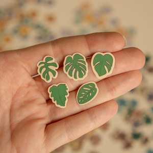 mini plant leaf stickers - monstera deliciosa, adansonii - 1/2 inch waterproof stickers