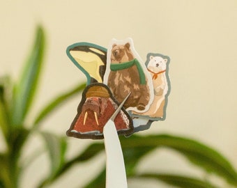 Mini-dierenstickerpakket van 5 - waterdichte buiten-, mueslistickers