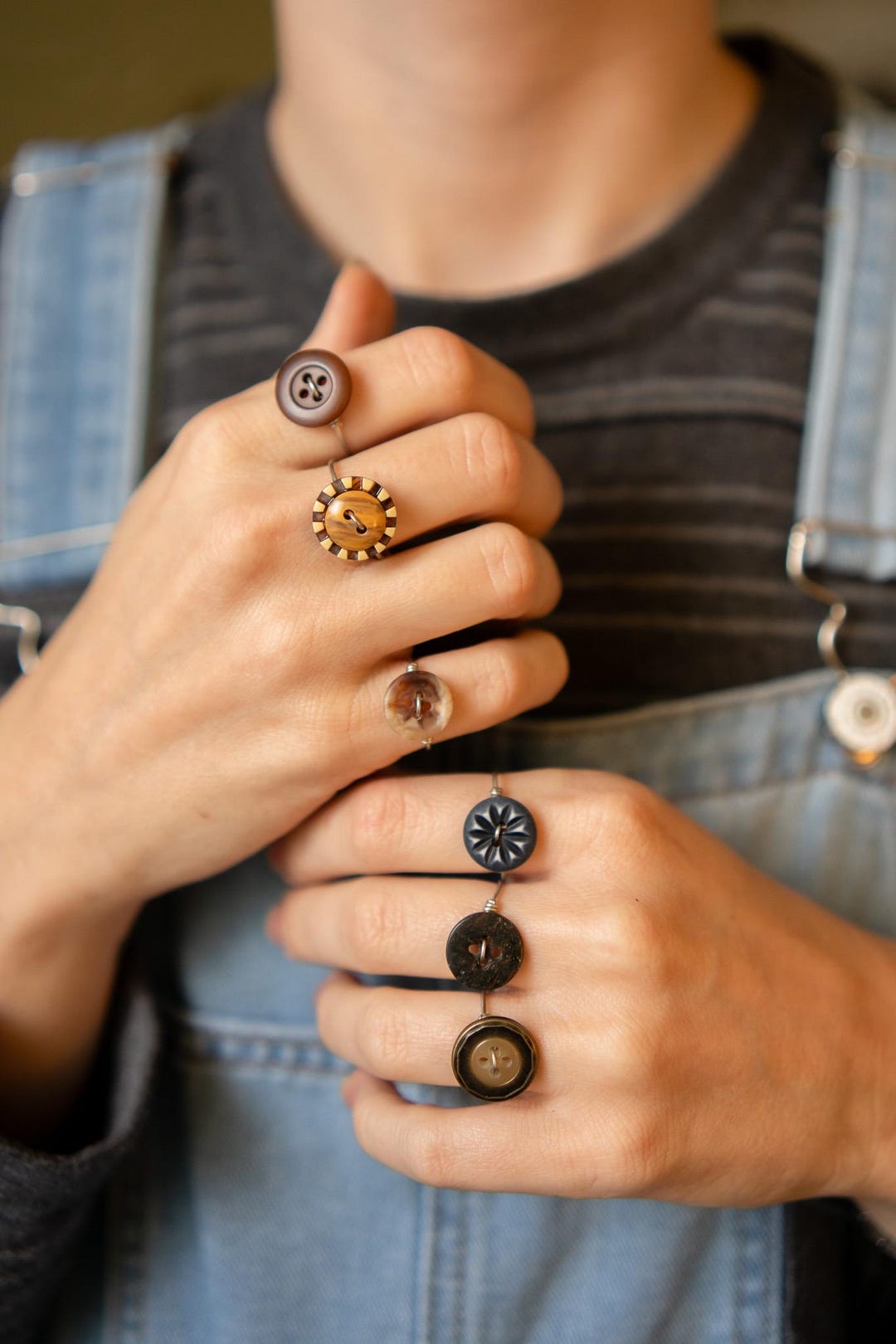 Earthy Vintage Button Rings | Custom Sized Eclectic Handmade Jewelry ...