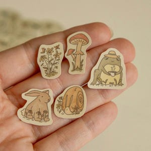 Cottagecore Sticker Pack: Snail, Frog, Bunny, Mushrooms - Weatherproof