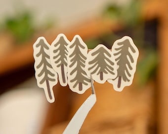 Mini Evergreen Tree Sticker Pack of 5 | Waterproof Outdoorsy, Granola Girl Stickers | Nature Inspired | Earthy