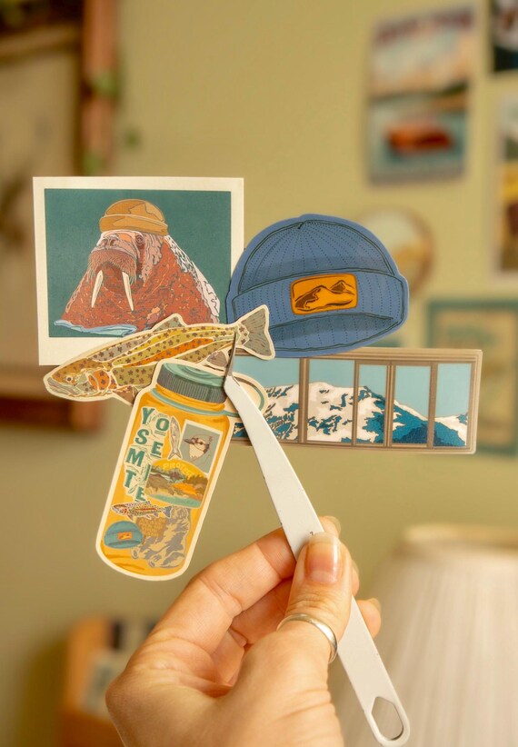Outdoorsy Sticker Pack | Weatherproof Travel/Nomad/Granola Stickers | Walrus | Rainbow Trout | Beanie | Water Bottle Stickers