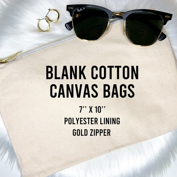Blank - Cotton Canvas Make Up Bags - Gold Zipper - 7 x 10 inches