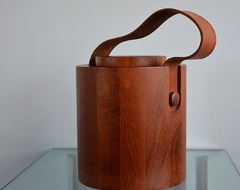 Vintage Jens Quistgaard for Nissen Staved Teak and Leather Ice Bucket