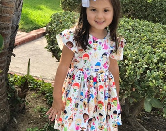Disneyland Colorful Map Girls Shoulder Bow Dress