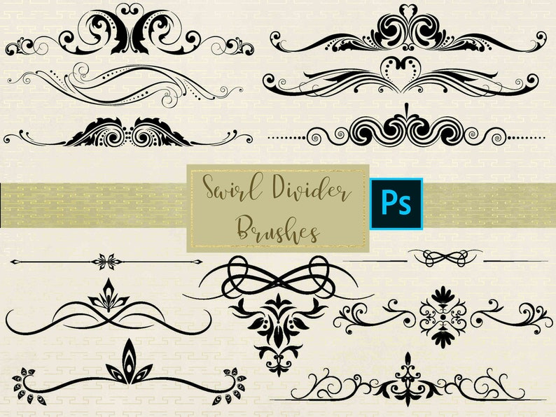 Instant Download High Resolution ABR Files Commercial Use OK. 16 Swirl Divider Photoshop Brushes