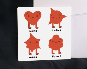 Love takes many forms - Affirmation Postcards - Positive Postcards - Square shape