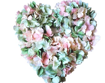 Mother's Day Wreath, Pink and Green Heart Decor, Beautiful Gift for Mom, Hydrangea Heart Wreath, Summer Kitchen Decoration, Bedroom Wall Art