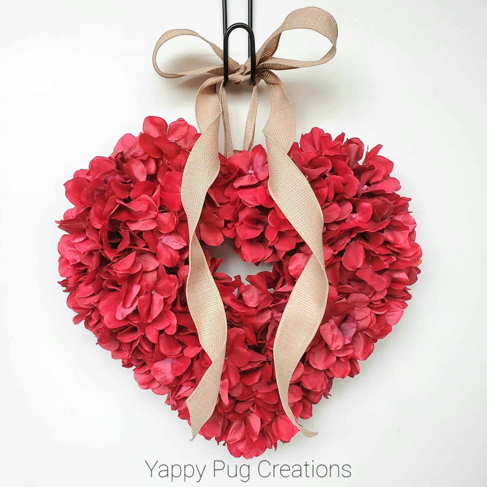 Red Valentine Hydrangea Wreath with Burlap Red Heart Etsy