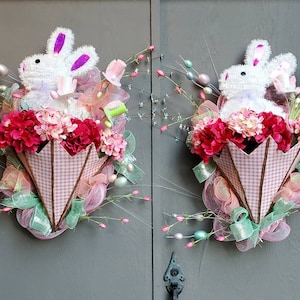 Double Door Easter Wreaths, Luxury Easter Wreaths, Unique Front Door Decor with Bunnies, Bunny Easter Wreaths, Spring Wreaths for Porch, Fun