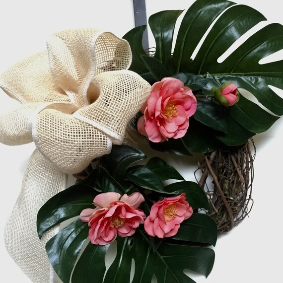 Tropical Spring Wreath Island Wreath Green Island Leaves Etsy