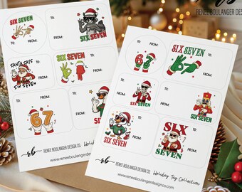 67 Funny Holiday Gift Tags Set of 12 | Trendy 6–7 Inspired Printed Tags | Christmas Wrapping Labels | Cute Holiday Packaging | HOL002