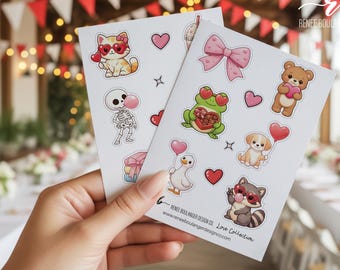 Cute Animal Valentine Stickers | Set of 12 | Love Animals Sticker Sheet | Valentine Decor Stickers | Gift Stickers for Kids & Friends |VAL04