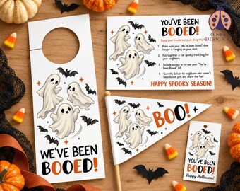 You've Been Booed Printable Kit, Halloween Boo Basket Tags, Ghost Door Hanger, BOO Pennant Flag & Instruction Card HAL022