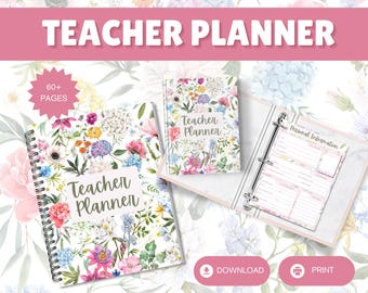 Teacher Planner Printable | Garden Floral Digital Lesson Plan, Calendar, Stickers | Weekly, Daily & Monthly Organizer PDF, BTS004