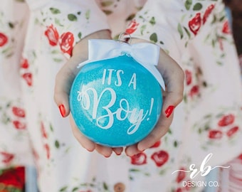It’s a Boy Ornament | Blue Glitter Gender Reveal Ball | Baby Announcement Christmas Ornament | Shatterproof | Gift for Grandparents | ORN001
