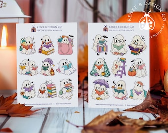 Cute Ghost Book Stickers, Boo-kish Halloween Sticker Set of 18, Reading Ghost Stickers, Book Lover Gift, Planner Journal Stickers HAL017