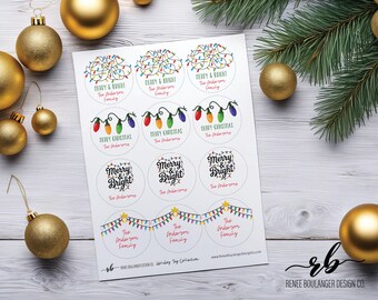 Personalized Holiday Labels | Custom Christmas Light Stickers 2.25" | Set of 12 Gift Labels | Custom Family Name Sticker | Holiday Packaging