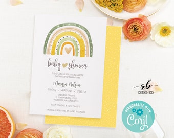 Rainbow Baby Shower Invitation, Summer Baby Shower, Gender Neutral Shower, Baby Sprinkle, DIY Baby Shower, Corjl Template, BBS003